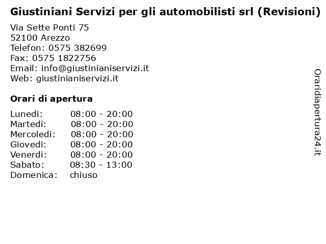 Orari di apertura Giustiniani Servizi per gli automobilisti